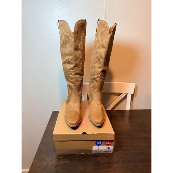 Sugar Womens Kammy‎ Tan Suede Western Cowboy Boots Size 10 Wide Calf Wide Width - Picture 2 of 8